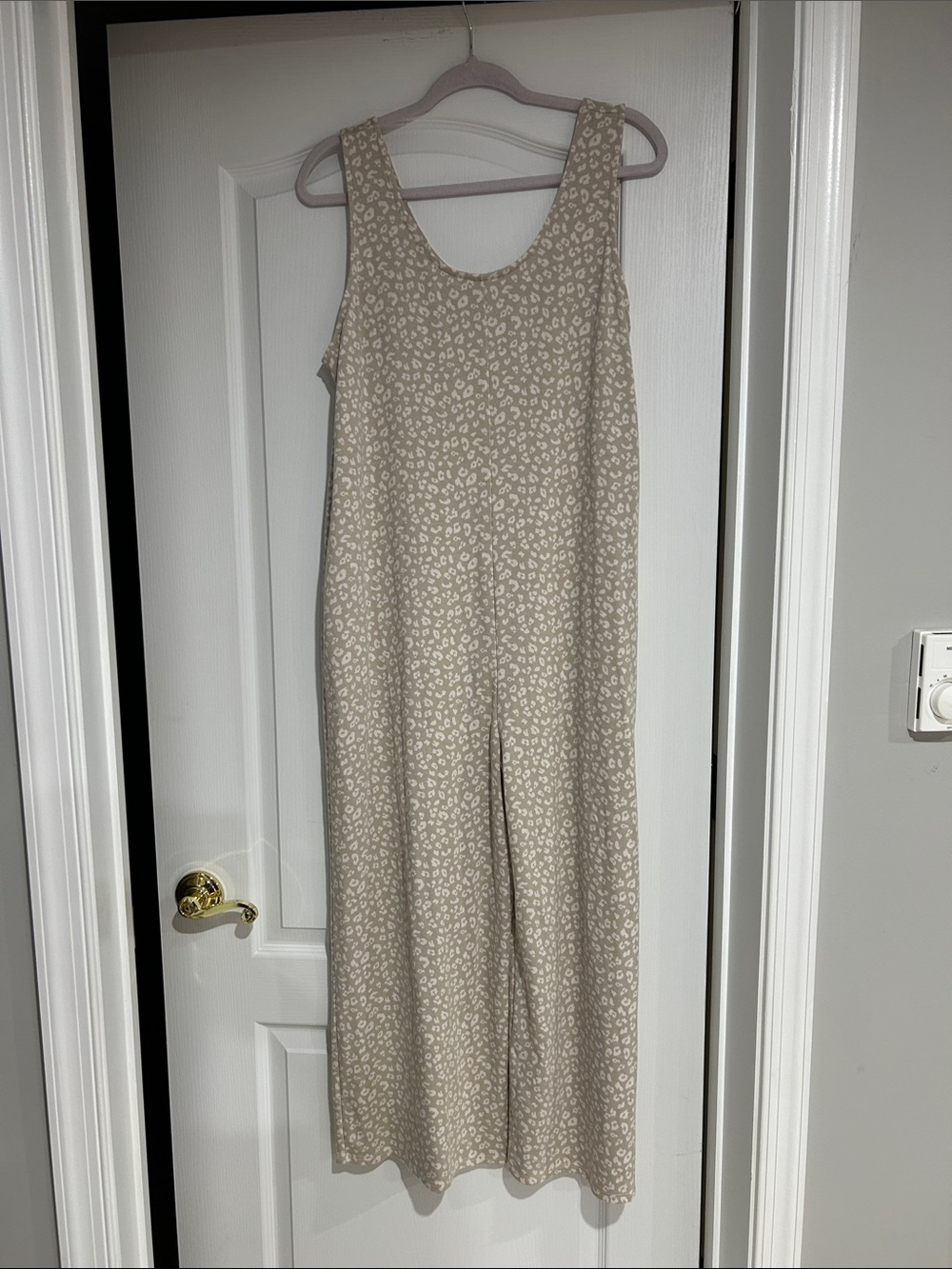 Chris & Carol Beige Leopard-Print Sleeveless Jumpsuit